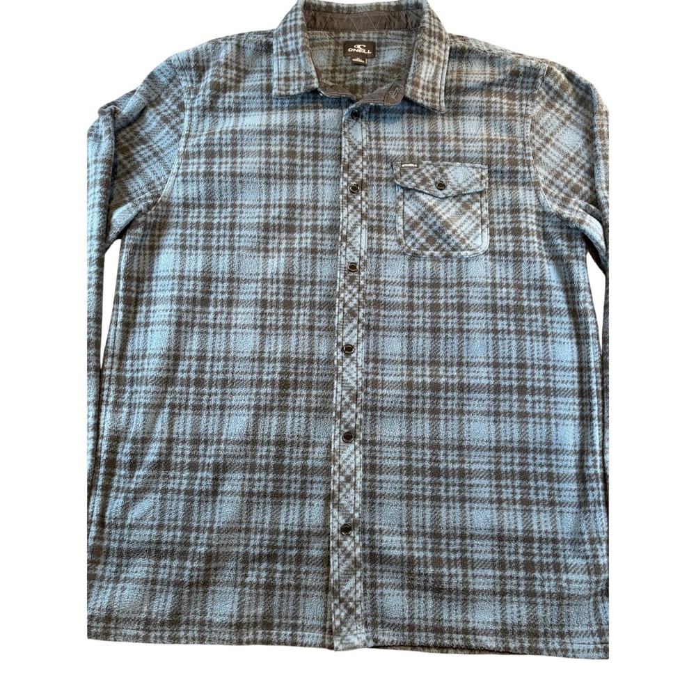 ONeill Mens XL Blue Black Plaid Fleece Button Front Shirt Long Sleeve Standard